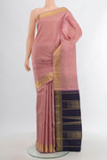 Pure Silk Pure Zari Rose Gold Kanchipuram Saree with Checked design on the body and Zari Border.  displayed on a mannequin