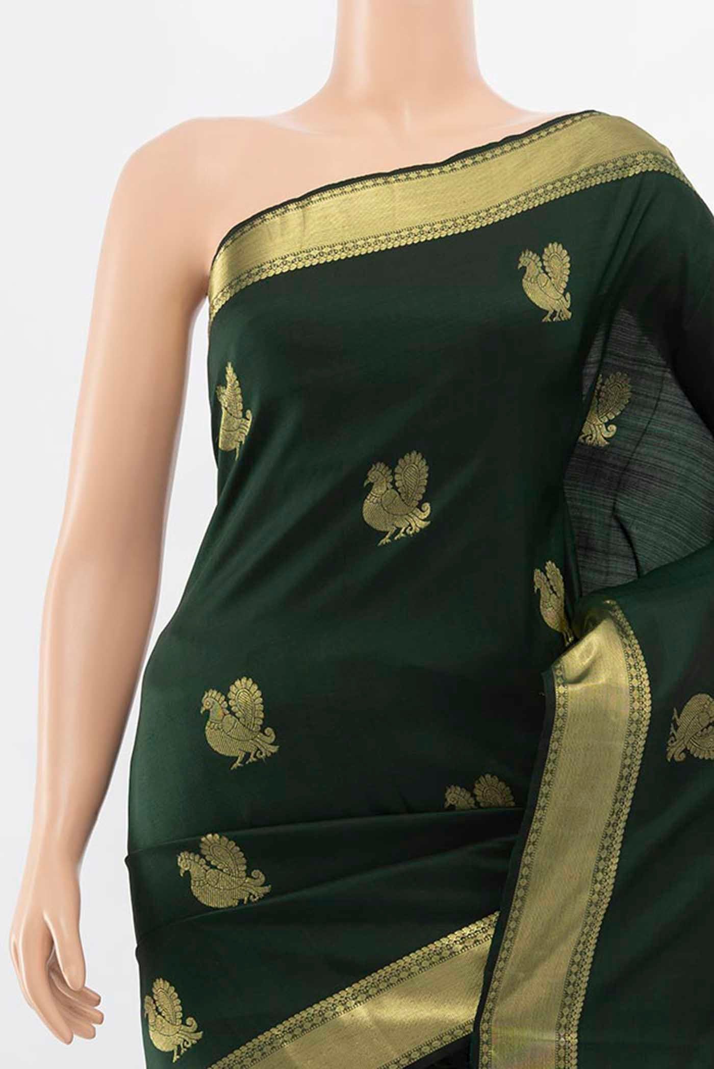 Border image of Bottle Green Kanchipuram Silk Saree with Zari Butta on the body and Silk Border