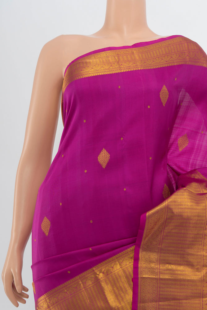 Border image of Purple Kanjivaram Silk Saree with Zari Brocade on the body and Zari Border. 