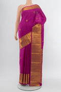 Purple Kanjivaram Silk Saree with Zari Brocade on the body and Zari Border.  displayed on a mannequin