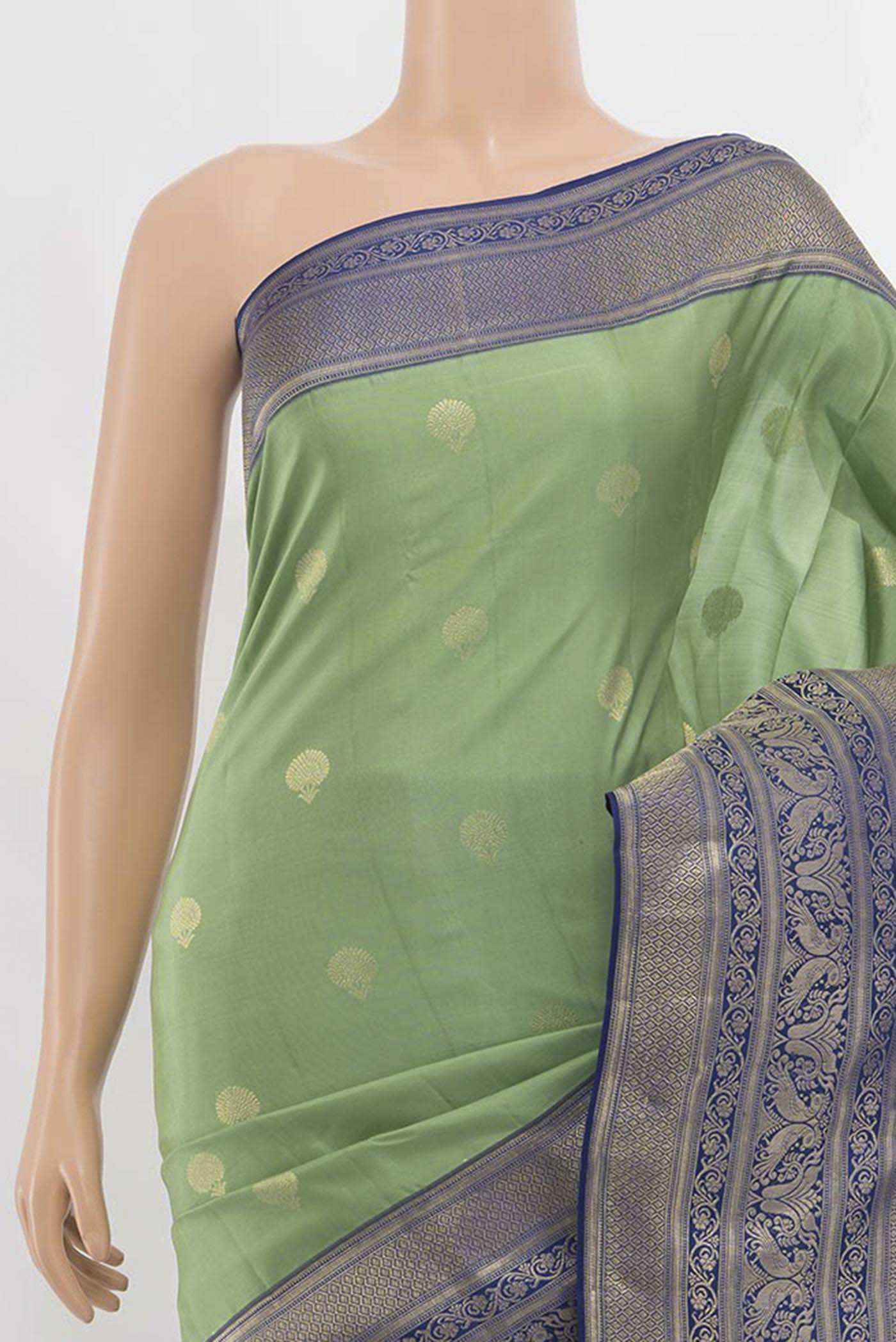Border image of Pista Green Kanjivaram Silk Saree with Zari Butta on the body and Silk Border. 