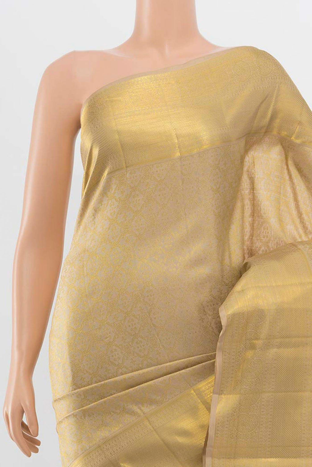 Border image of Beige Kanjivaram Silk Saree with Zari Butta on the body and Silk Border. 
