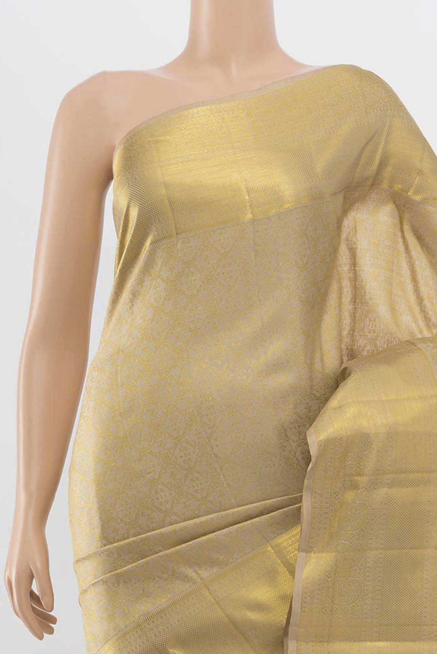 Border image of Beige Kanjivaram Silk Saree with Zari Butta on the body and Silk Border. 
