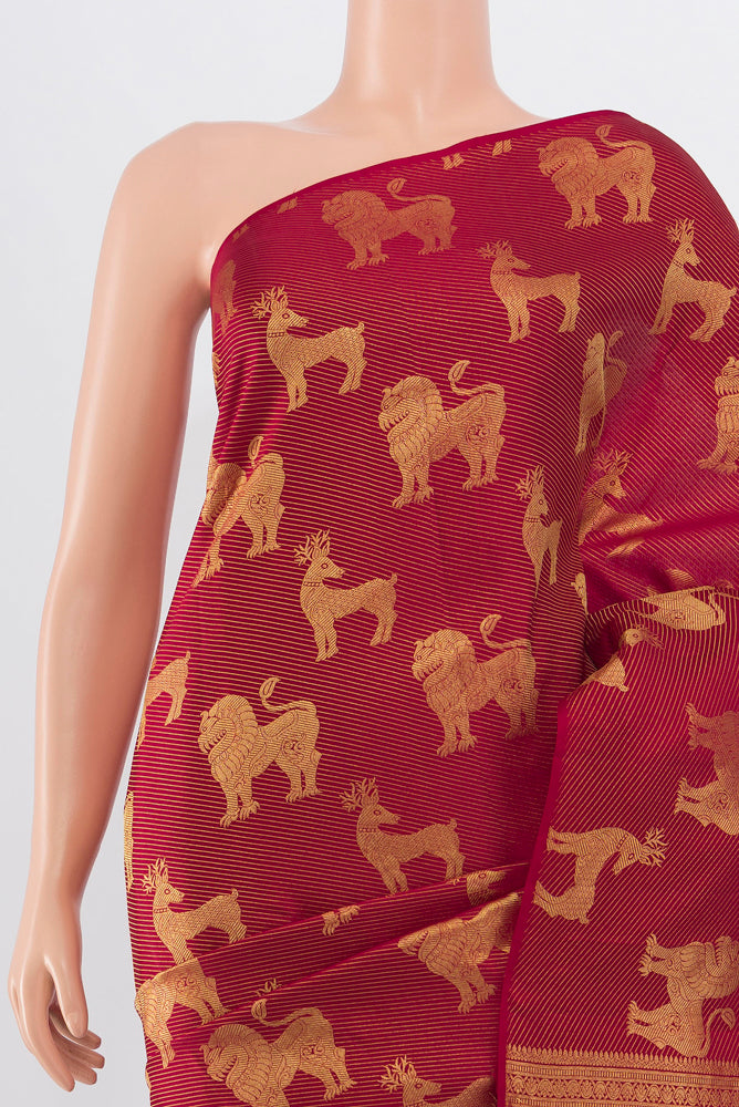 Border image of Pure Silk Pure Zari Maroon Kanchipuram Saree with Zari Butta on the body and Silk Border. 