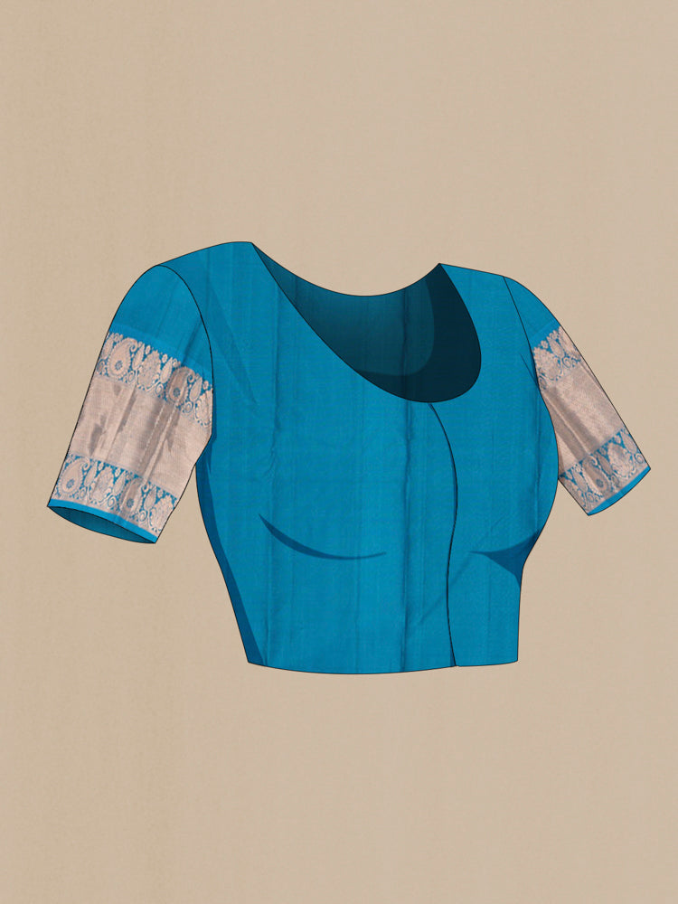 Close up image of the blouse of Maroon Kanchipuram Silk Saree with Zari Butta on the body and Silk Border. 
