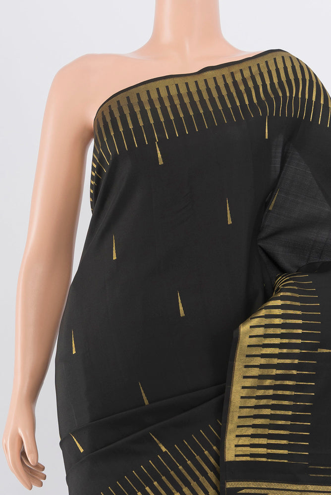 Border image of Pure Silk Pure Zari Black Kanchipuram Saree with Zari Butta on the body and Silk Border. 