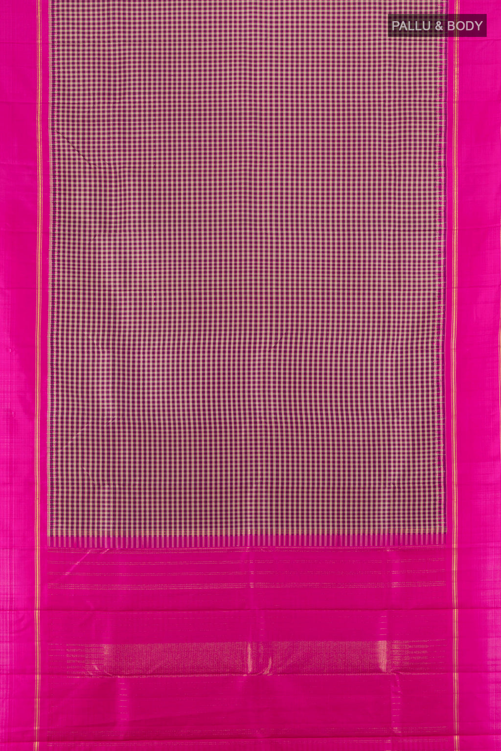 Flat view of Pure Silk Pure Zari Multi Color Kanjivaram Saree with Checked design on the body and Silk Border. 