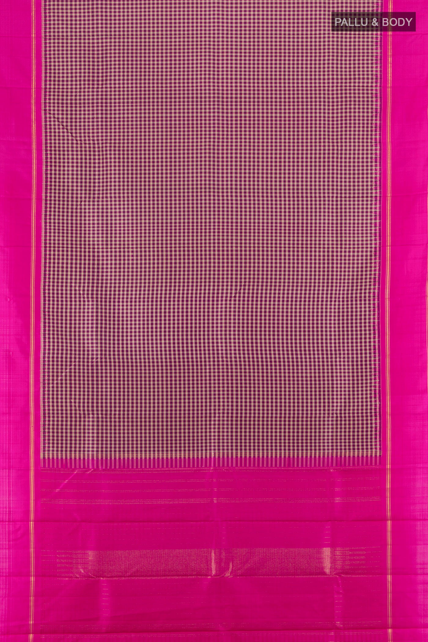 Flat view of Pure Silk Pure Zari Multi Color Kanjivaram Saree with Checked design on the body and Silk Border. 