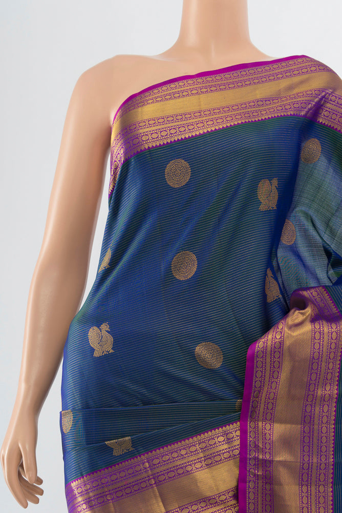 Border image of Navy Blue Kanjivaram Silk Saree with Zari Butta on the body and Silk Border. 