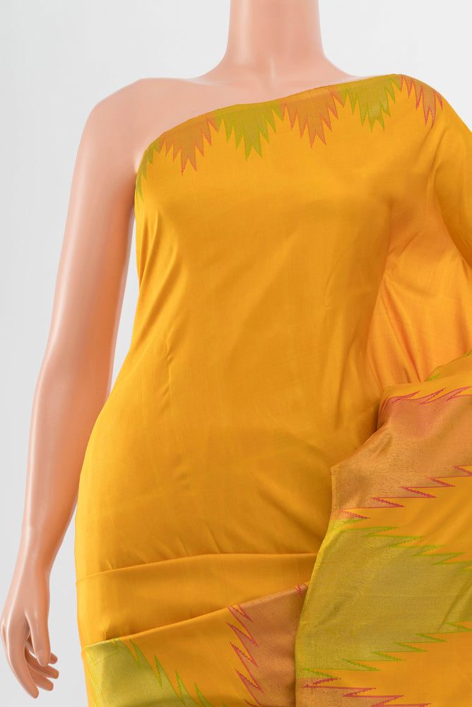 Border image of Yellow Kanjivaram Silk Saree with Zari Butta on the body and Silk Border. 