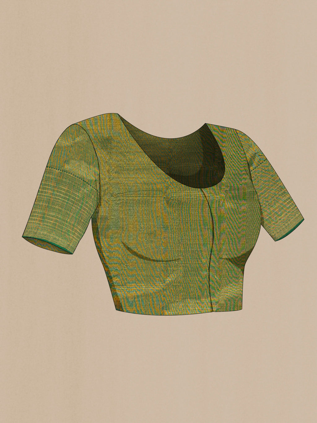 Close up image of the blouse of Bottle Green Kanchipuram Silk Saree with Zari Brocade on the body and Zari Border. 