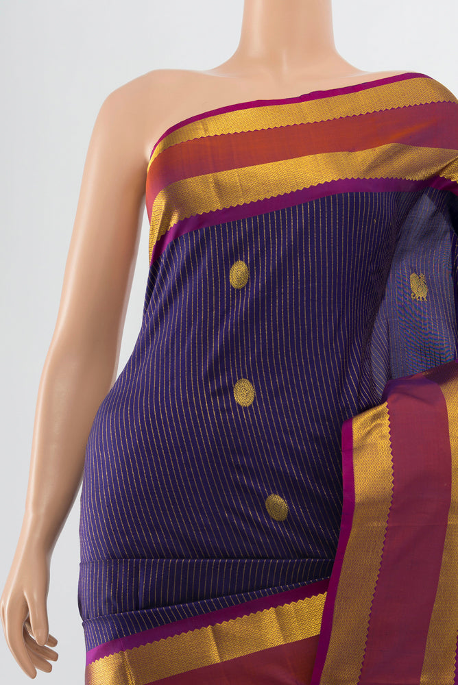 Border image of Navy Blue Kanjivaram Silk Saree with Zari Butta on the body and Silk Border. 