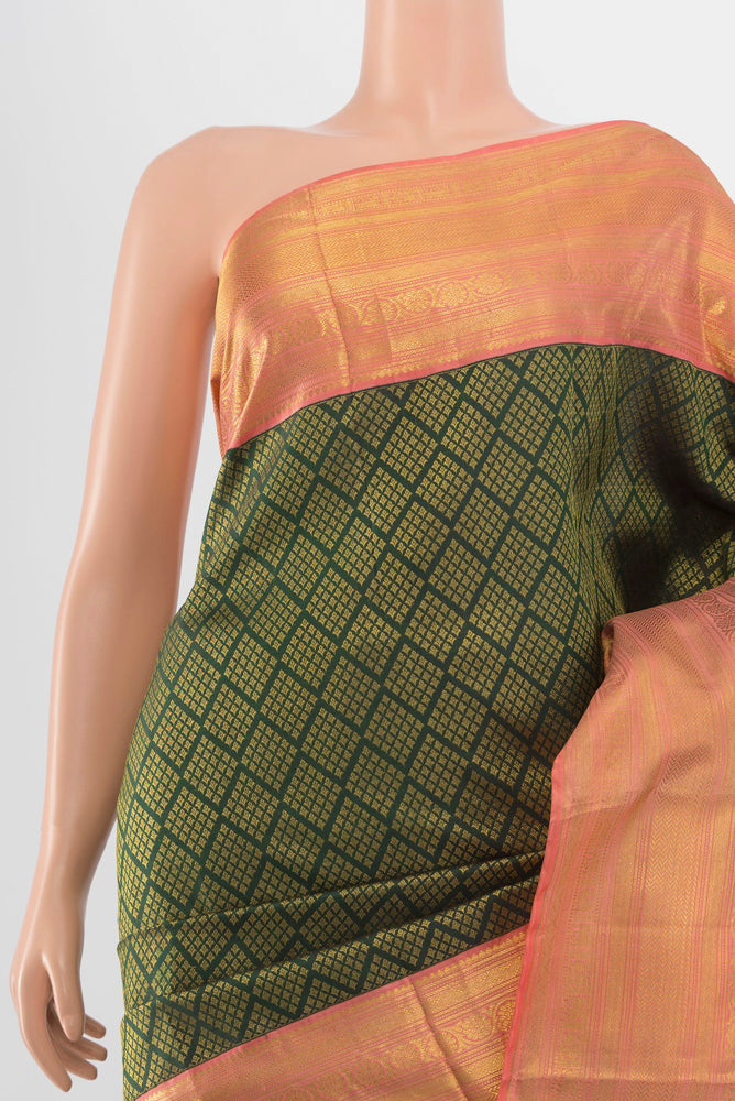 Border image of Bottle Green Kanchipuram Silk Saree with Zari Butta on the body and Silk Border. 