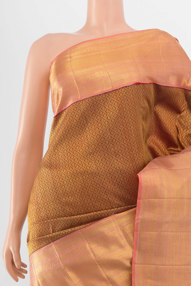 Border image of Maroon Kanchipuram Silk Saree with Zari Butta on the body and Silk Border. 
