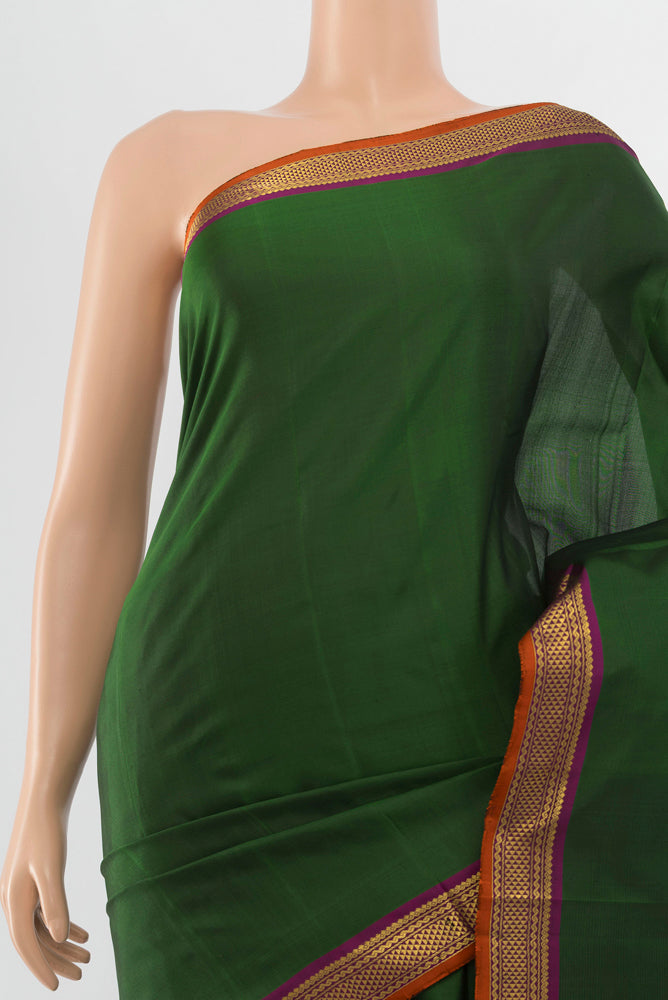 Border image of Pure Silk Pure Zari Bottle Green Kanjivaram Saree with Zari Butta on the body and Silk Border. 