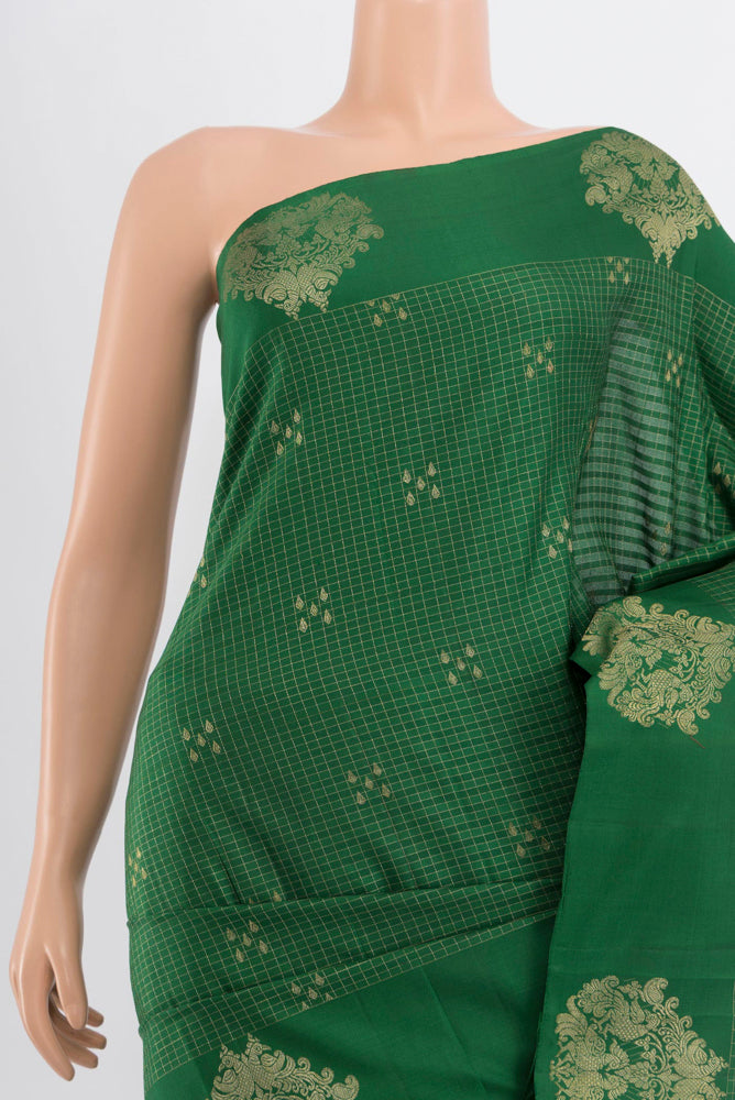 Border image of Bottle Green Kanjivaram Silk Saree with Zari Butta on the body and Silk Border. 