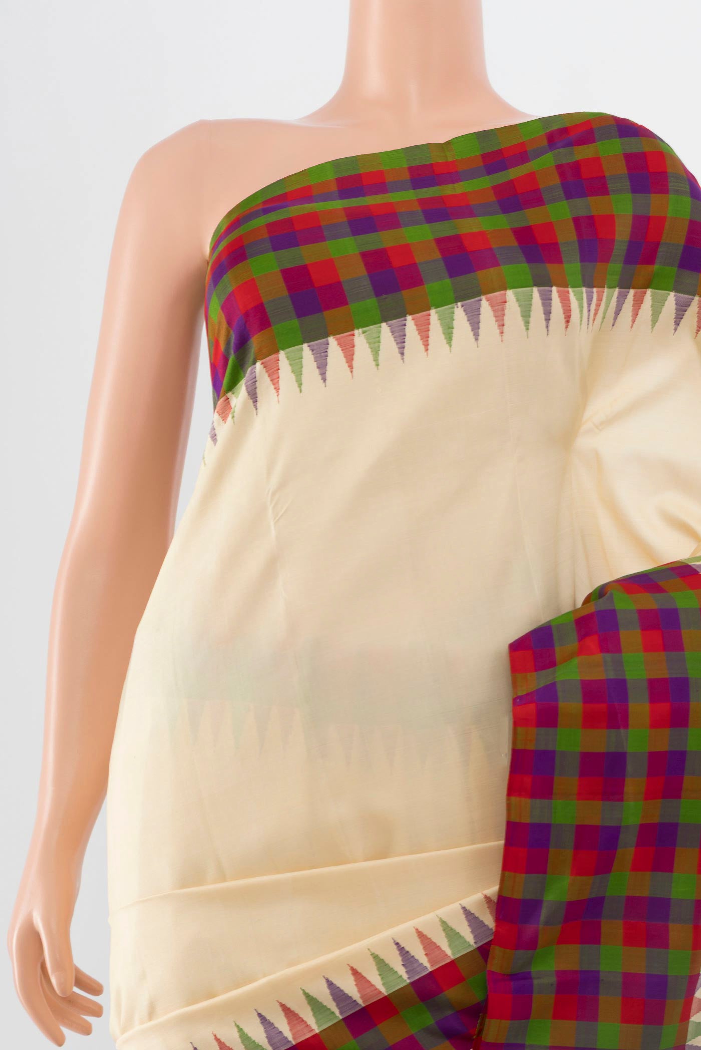 Border image of Pure Silk Pure Zari Cream Kanjivaram Saree with Zari Butta on the body and Silk Border. 