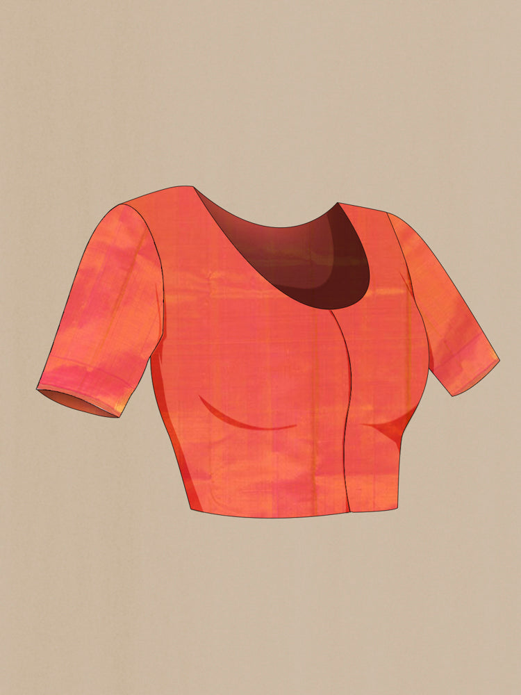 Close up image of the blouse of Mustard Kanjivaram Silk Saree with Zari Brocade on the body and Silk Border. 