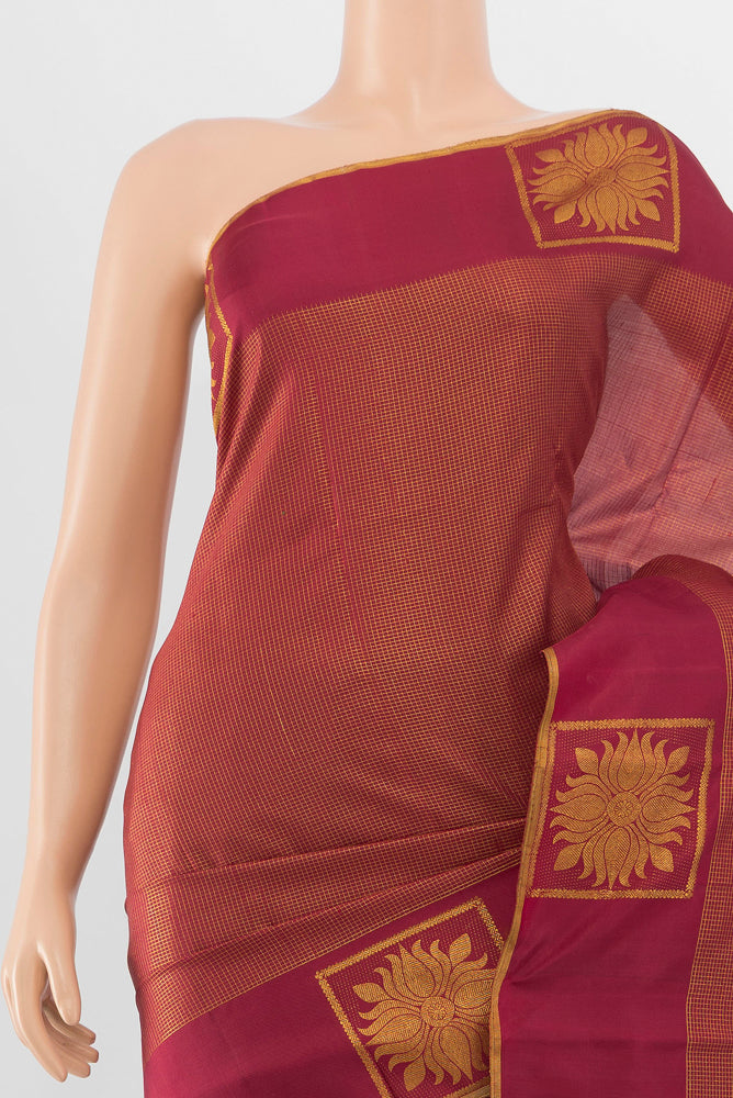 Border image of Pure Silk Pure Zari Maroon Kanjivaram Saree with Zari Butta on the body and Silk Border. 