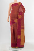 Pure Silk Pure Zari Maroon Kanjivaram Saree with Zari Butta on the body and Silk Border.  displayed on a mannequin