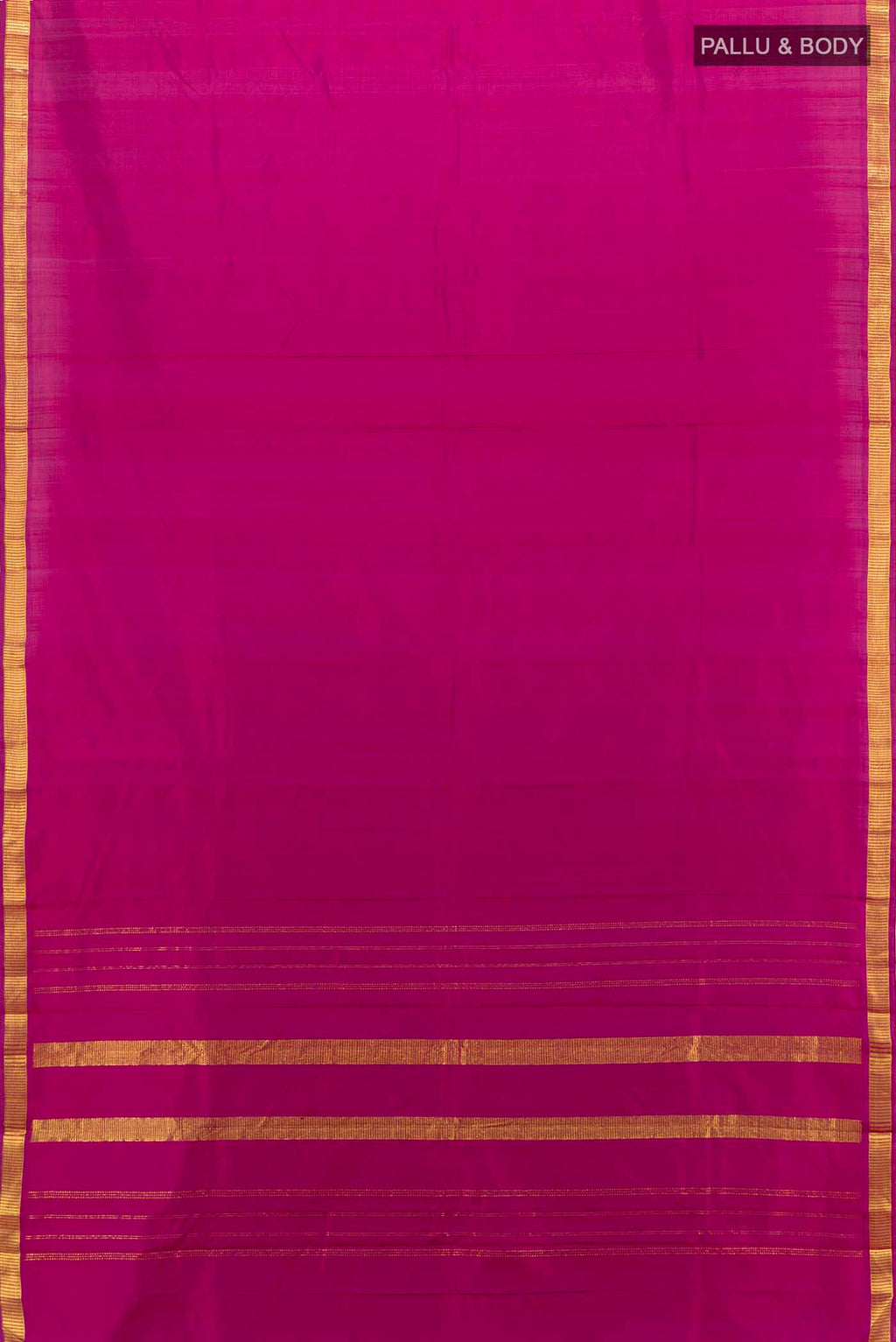 Flat view of Purple Kanchipuram Silk Saree with Zari Butta on the body and Silk Border