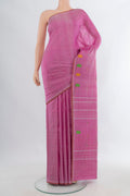 Pure Silk Rose pink Kanchipuram Saree with Plain Body and Thread Border.  displayed on a mannequin