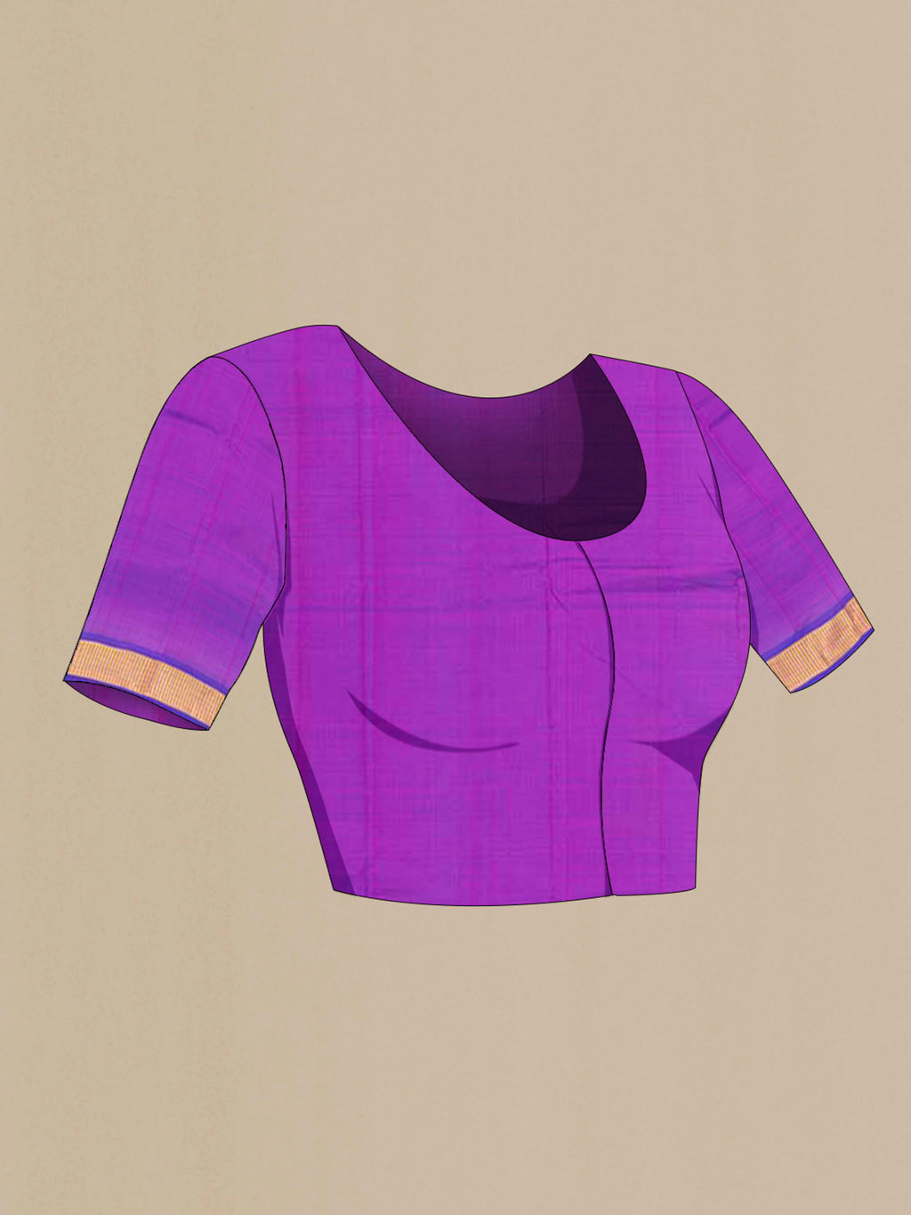 Close up image of the blouse of Purple Kanchipuram Silk Saree with Checked design on the body and Zari Border