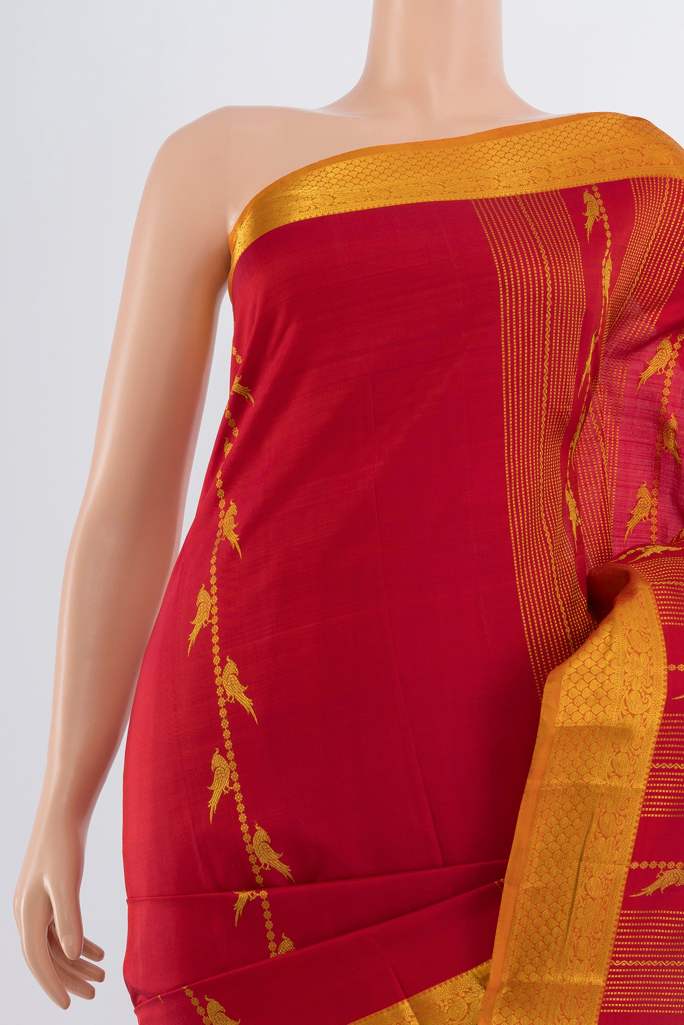 Border image of Maroon Kanjivaram Silk Saree with Zari Butta on the body and Silk Border. 