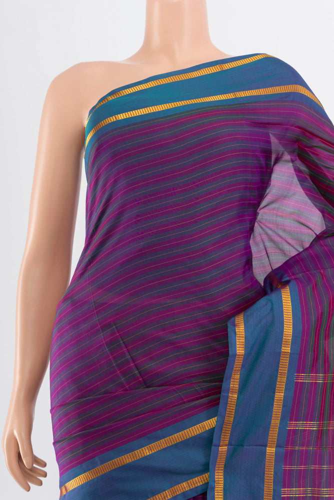 Border image of Rust Kanjivaram Silk Nine Yards Saree with Plain Body and Silk Border. 