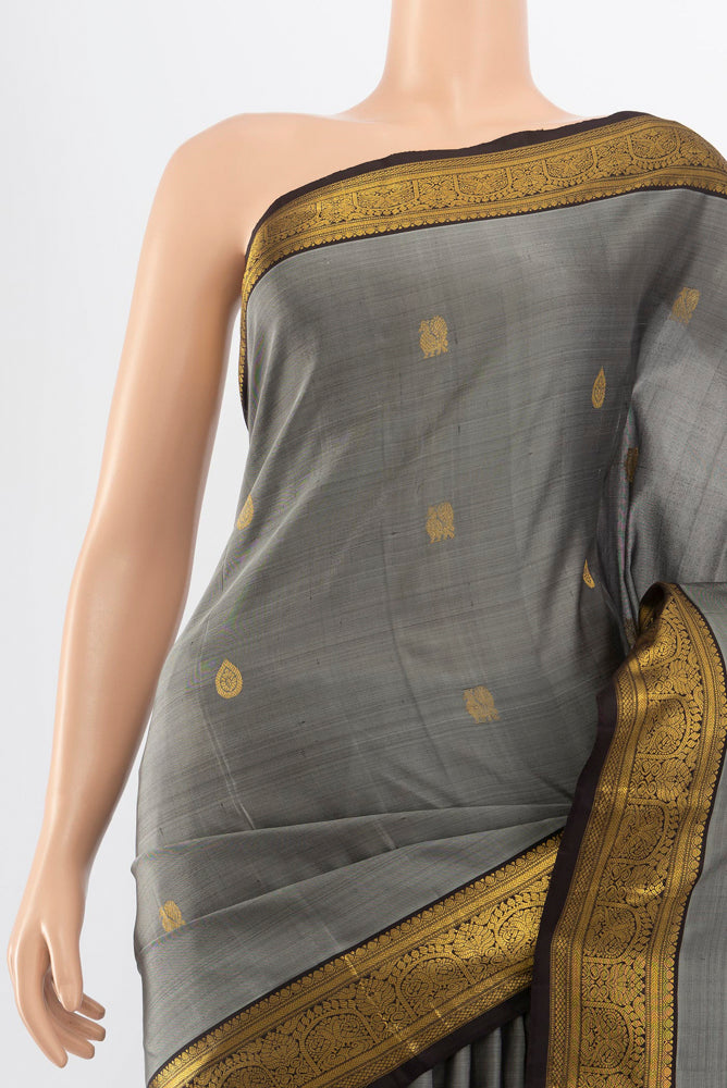 Border image of Pure Silk Pure Zari Davys Grey Kanjivaram Saree with Zari Butta on the body and Silk Border. 