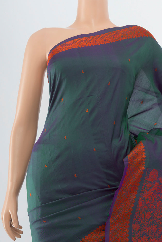 Border image of Peacock Blue Kanjivaram Silk Saree with Jacquard With Thread Butta on the body and Silk Border. 
