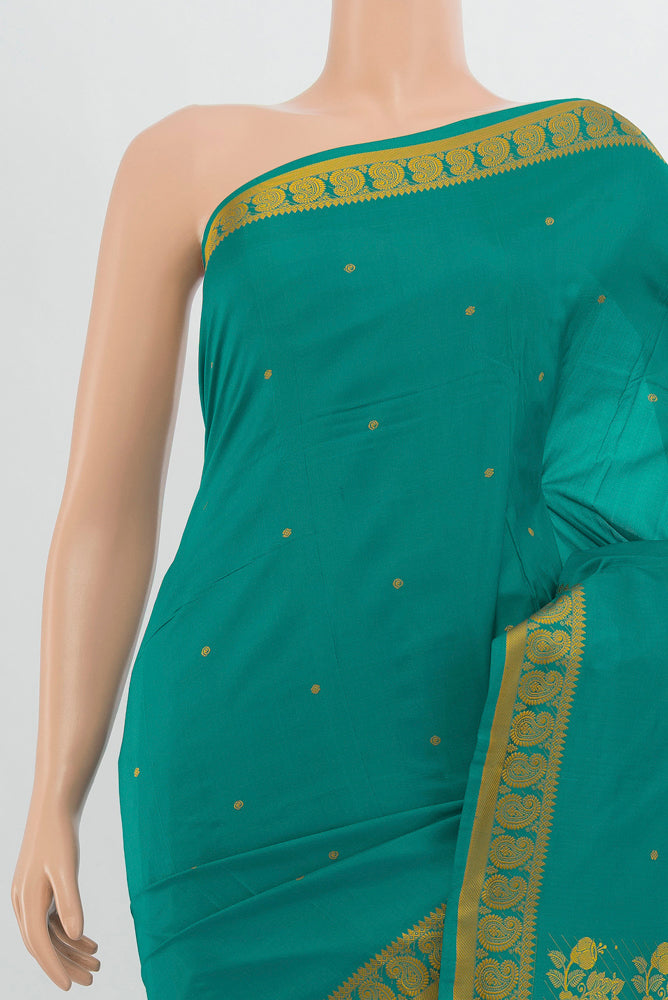 Border image of Pure Silk Pure Zari Light Blue Kanjivaram Saree with Jacquard With Thread Butta on the body and Silk Border. 