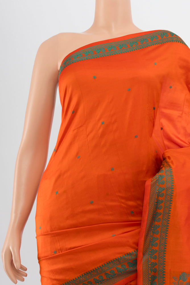 Border image of Brick Orange Kanjivaram Silk Saree with Jacquard With Thread Butta on the body and Silk Border. 
