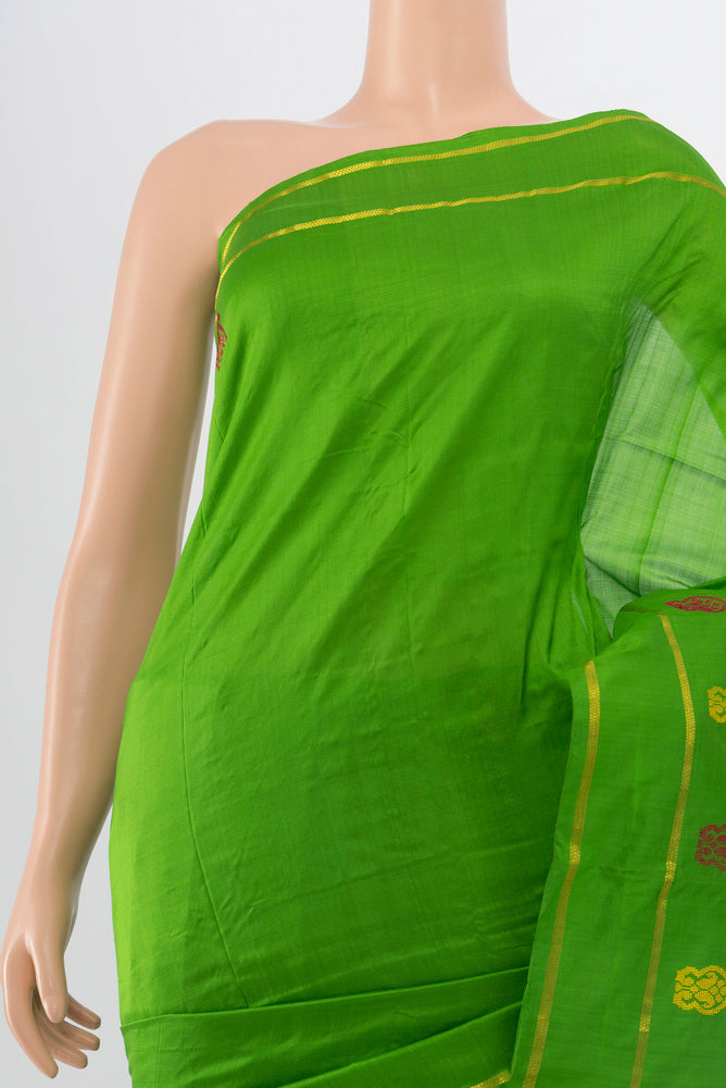 Border image of Parrot Green Kanchipuram Silk Saree with Zari Butta on the body and Silk Border. 