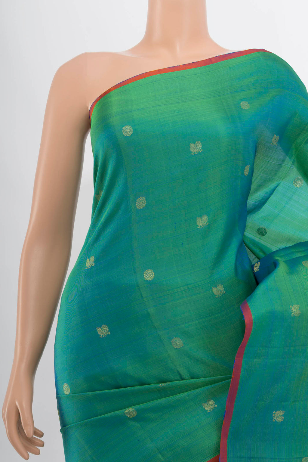 Border image of Peacock Blue Kanchipuram Silk Saree with Zari Butta on the body and Silk Border. 