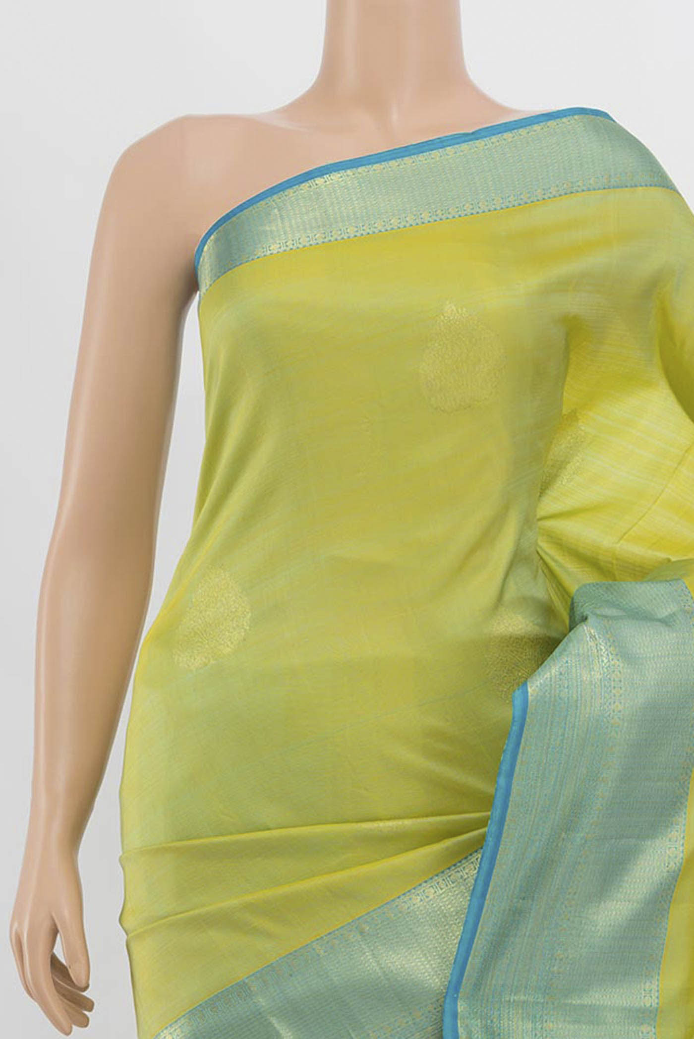 Border image of Light Green Kanchipuram Silk Saree with Zari Butta on the body and Silk Border. 