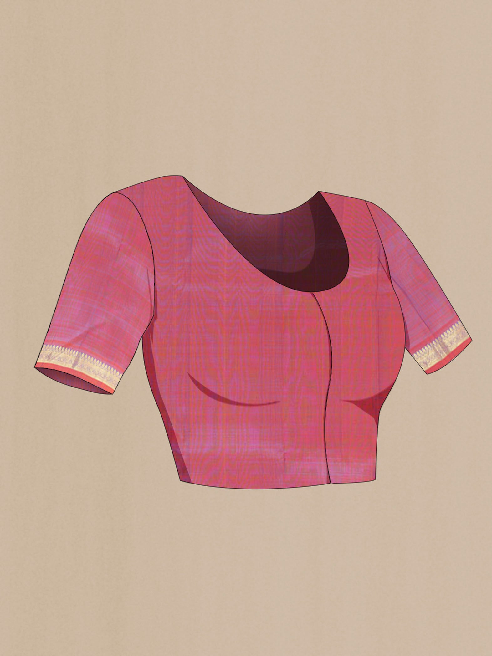 Close up image of the blouse of Peacock Blue Kanchipuram Silk Saree with Zari Butta on the body and Silk Border. 