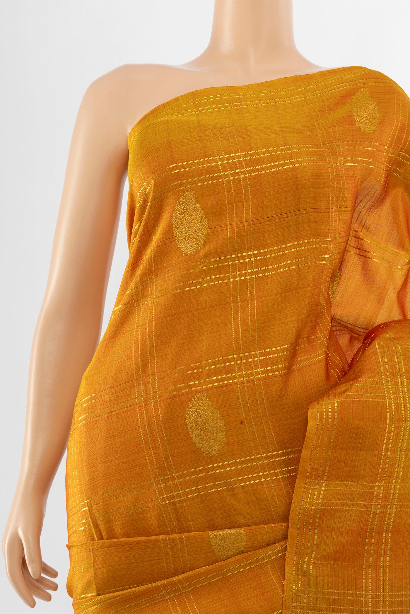 Border image of Pure Silk Pure Zari Mustard Kanchipuram Saree with Zari Butta on the body and Silk Border. 