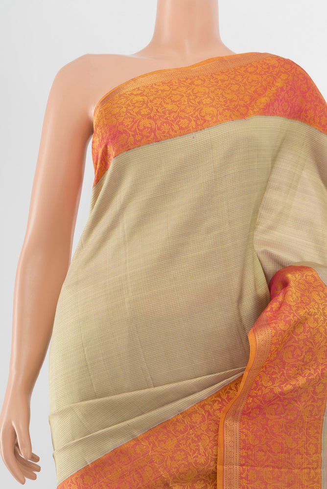Border image of Pure Silk Pure Zari Golden Kanchipuram Saree with Zari Butta on the body and Silk Border. 