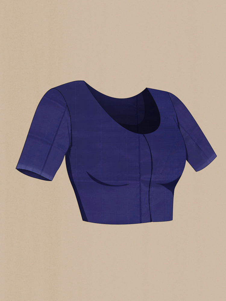 Close up image of the blouse of Purple Soft Silk Saree with Zari Butta on the body and Silk Border. 