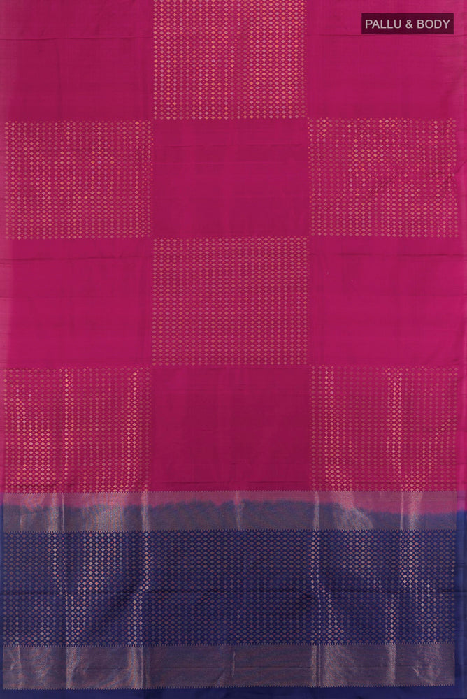 Flat view of Purple Soft Silk Saree with Zari Butta on the body and Silk Border. 