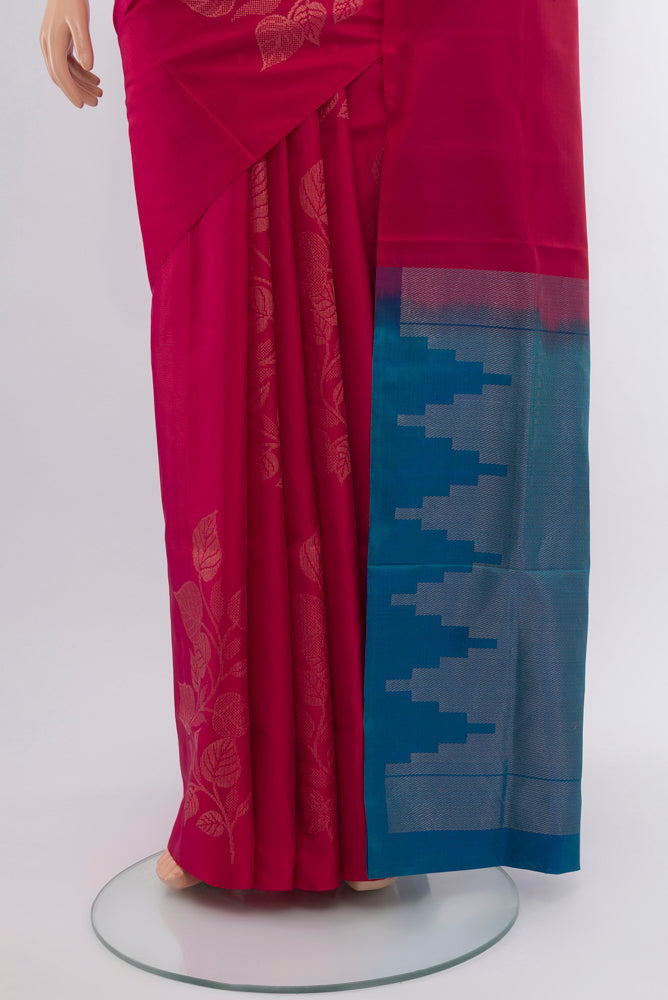 Pleats and pallu of Dark Pink Soft Silk Saree with Zari Butta on the body and Silk Border. 