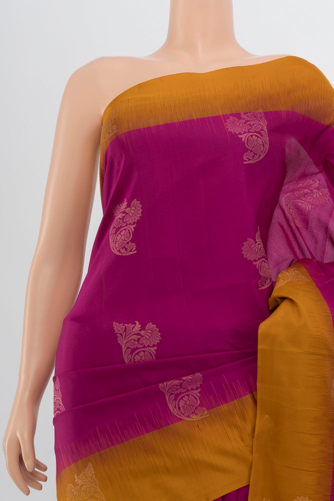Border image of Purple Soft Silk Saree with Zari Butta on the body and Zari Border. 