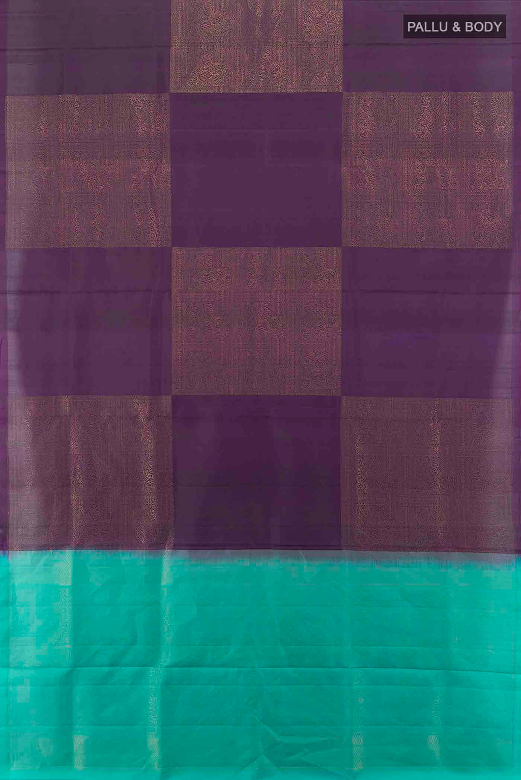 Flat view of Purple Soft Silk Saree with Zari Butta on the body and Silk Border. 