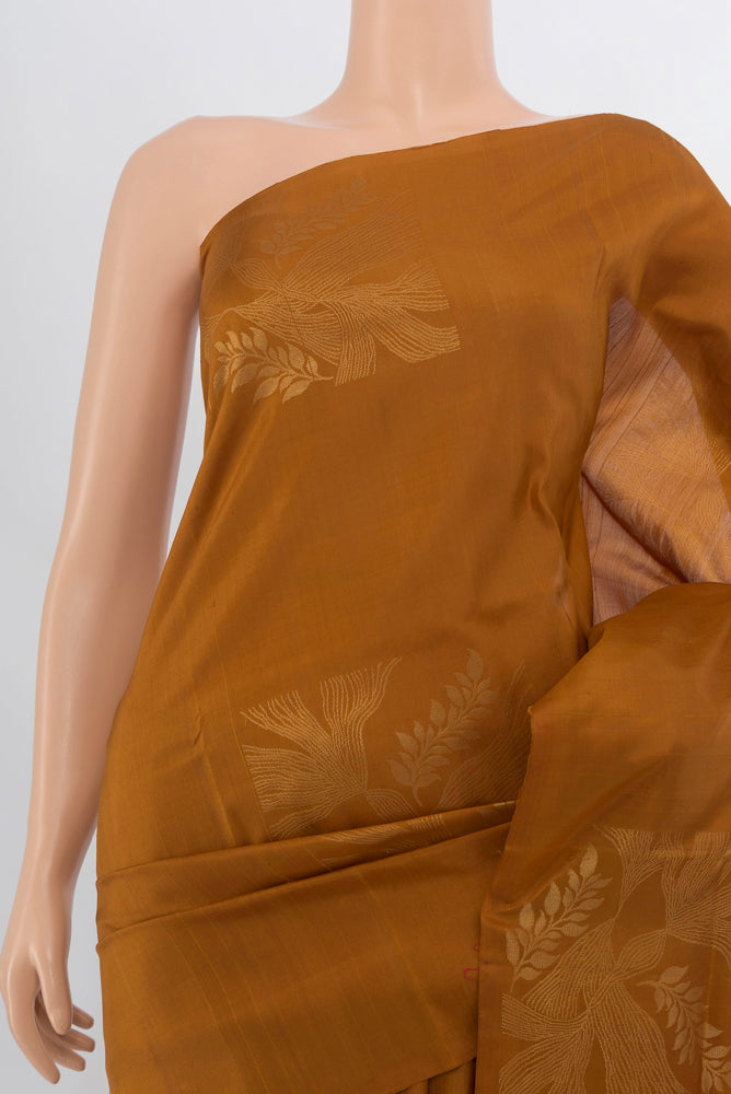 Border image of Brown Soft Silk Saree with Zari Butta on the body and Silk Border. 