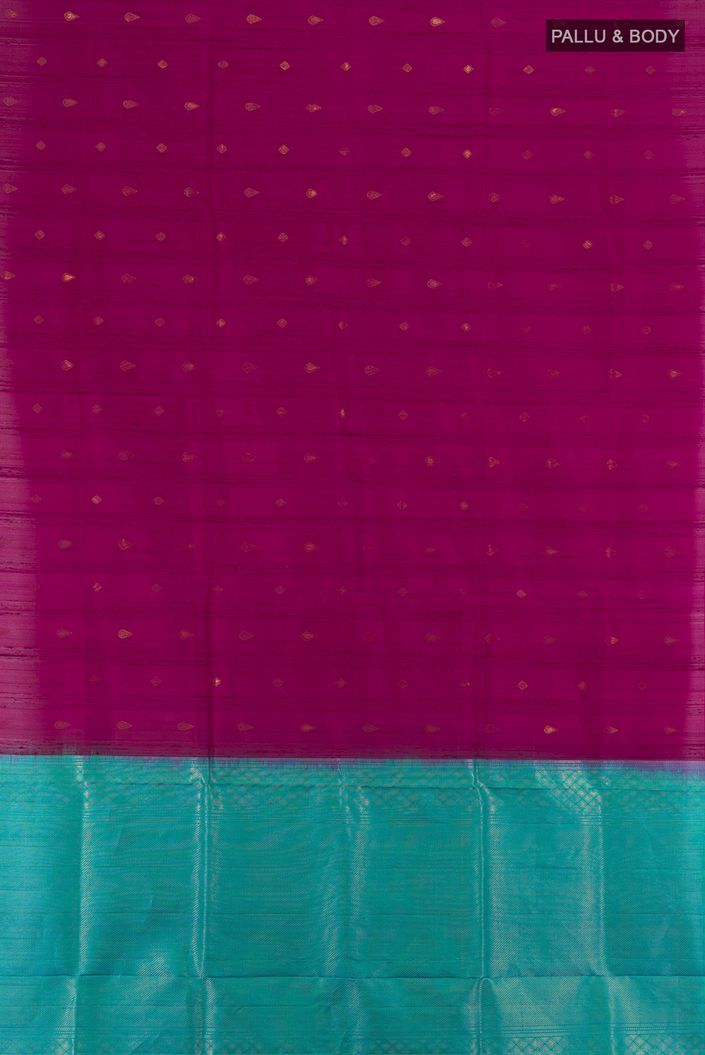 Flat view of Purple Soft Silk Saree with Zari Butta on the body and Silk Border. 