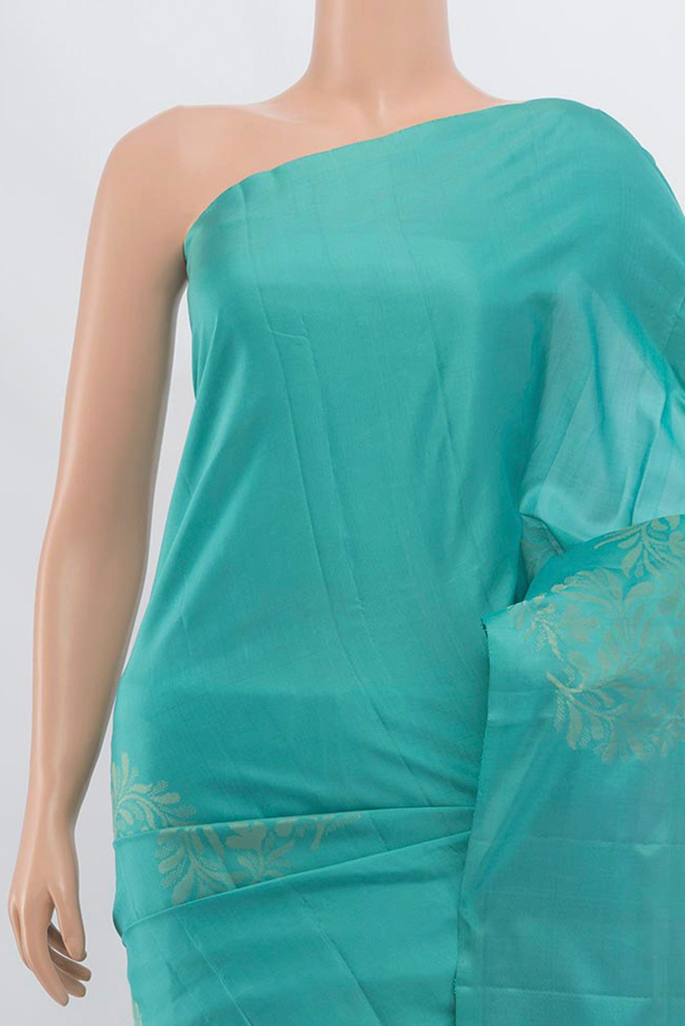 Border image of Sea Green Soft Silk Saree with Zari Butta on the body and Zari Border. 