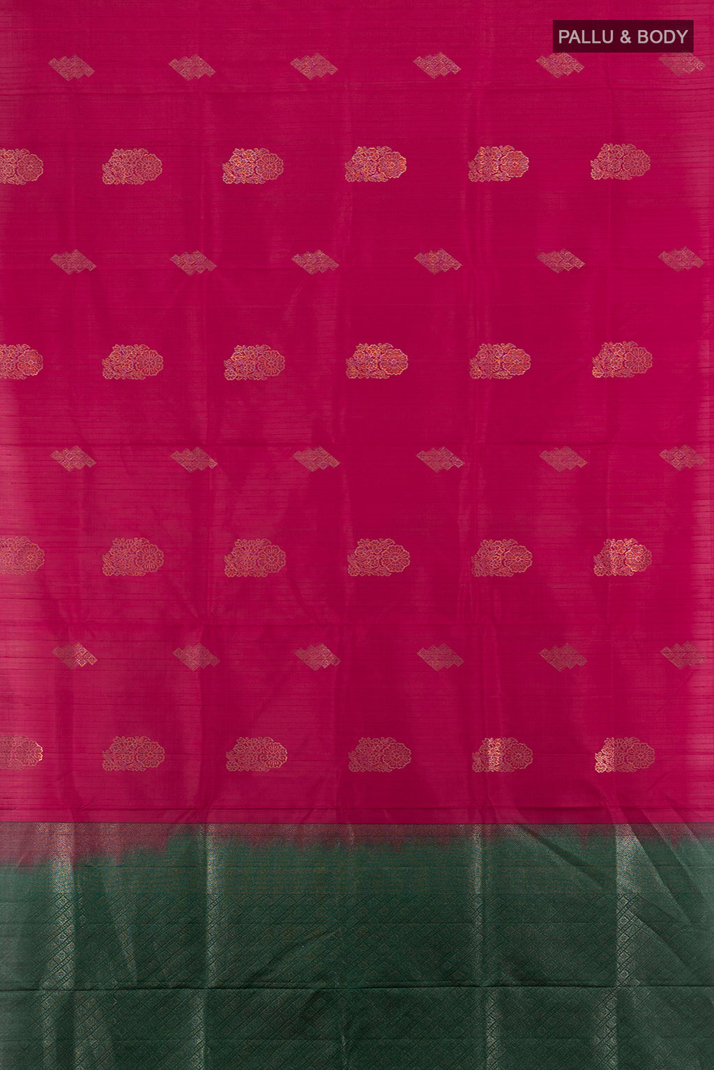 Flat view of Pure Silk Pure Zari Maroon Soft Saree with Zari Butta on the body and Silk Border. 