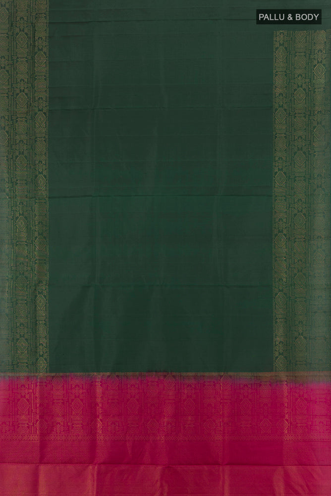 Flat view of Mint Green Soft Silk Saree with Zari Butta on the body and Silk Border. 