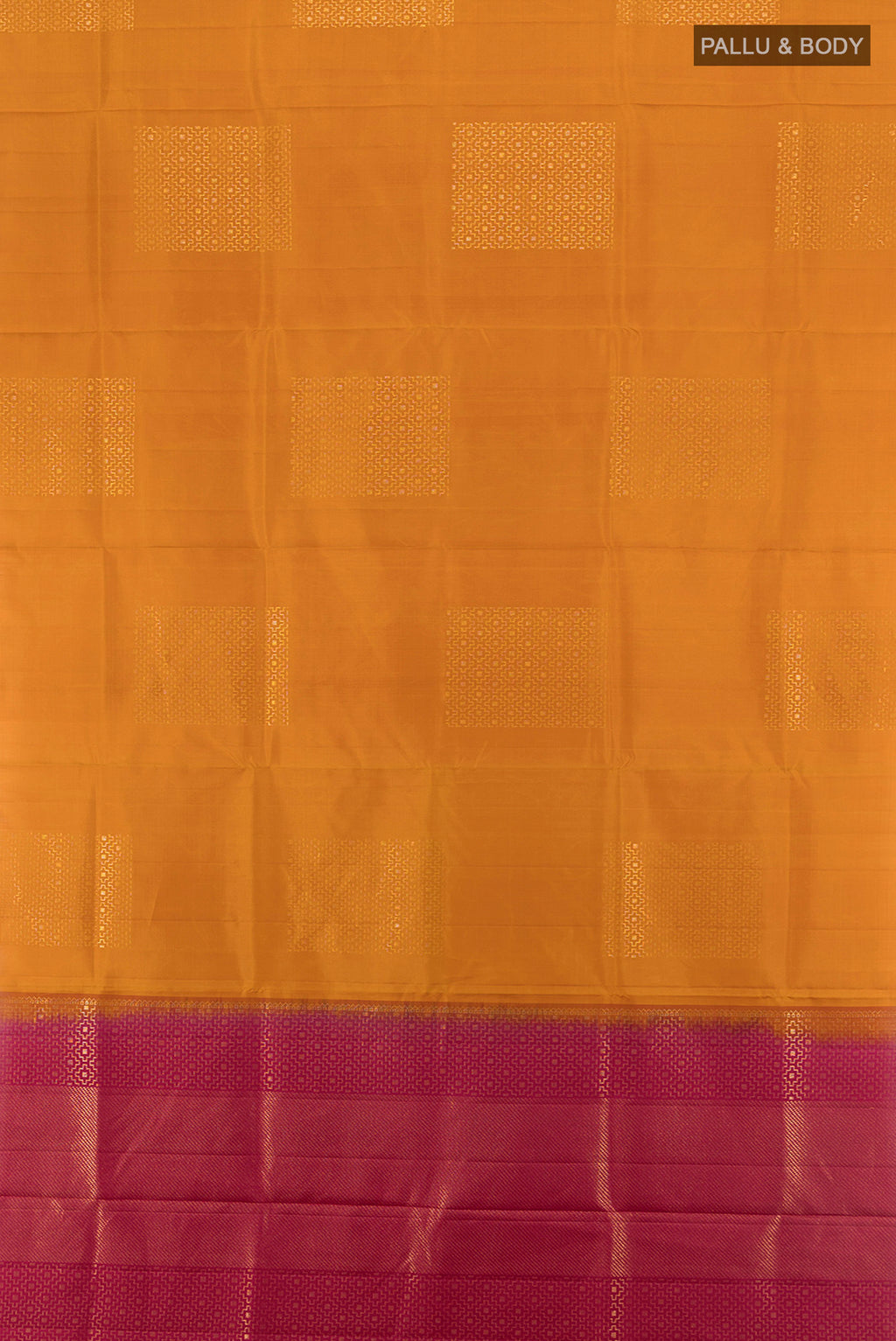 Flat view of Pure Silk Pure Zari Brown Soft Saree with Zari Butta on the body and Silk Border. 